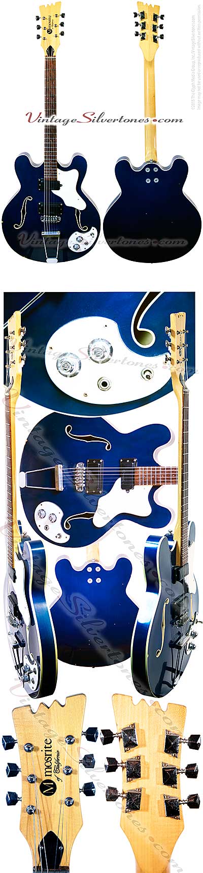 Mosrite celebrity III, blue, 2pu, double cutaway, hollow body, Mosrite tailpiece, 1968, California