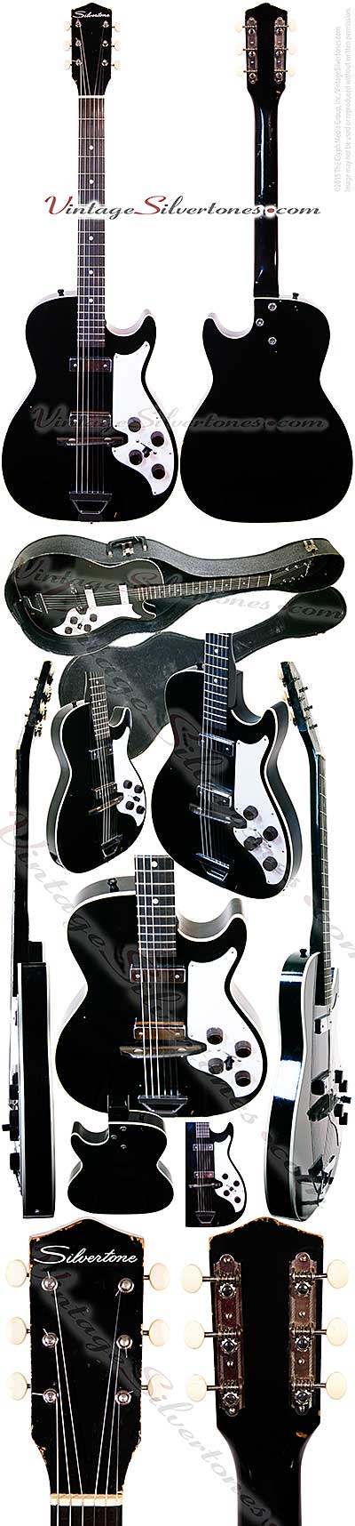 Silvertone 1420L - Harmony Stratotone - 2 pickup, black hollow body electric guitar made in Chicago IL USA circa 1961