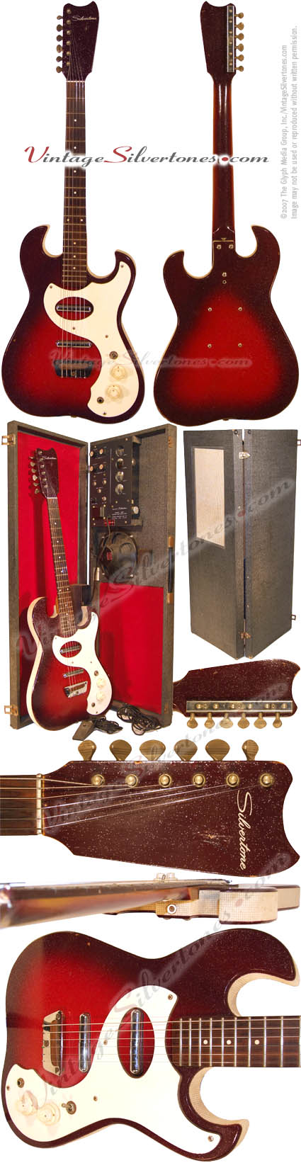 Silvertone 1457-Danelectro-made 2 pickup, electric guitar amp in case, 1964, red burst