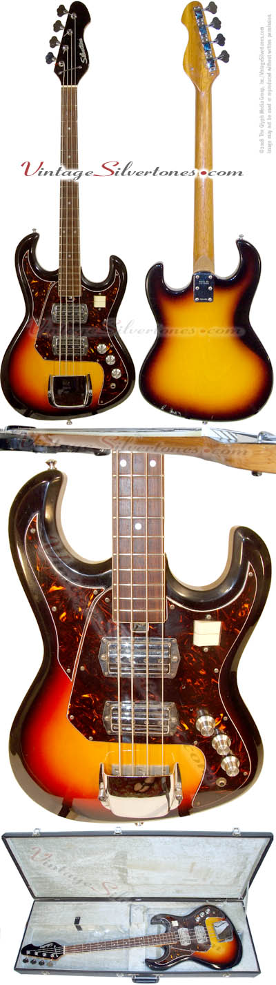 Silvertone 1490 bass - solid body, 2pickups, sunburst, made in Japan by Teisco for Silvertone-Sears in 1969