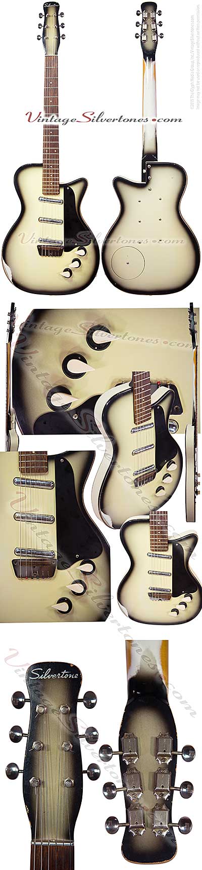 Silvertone 1305 Danelectro U3, made in NJ, rare, black white creamburst, 3 pickups, single cutaway 1958