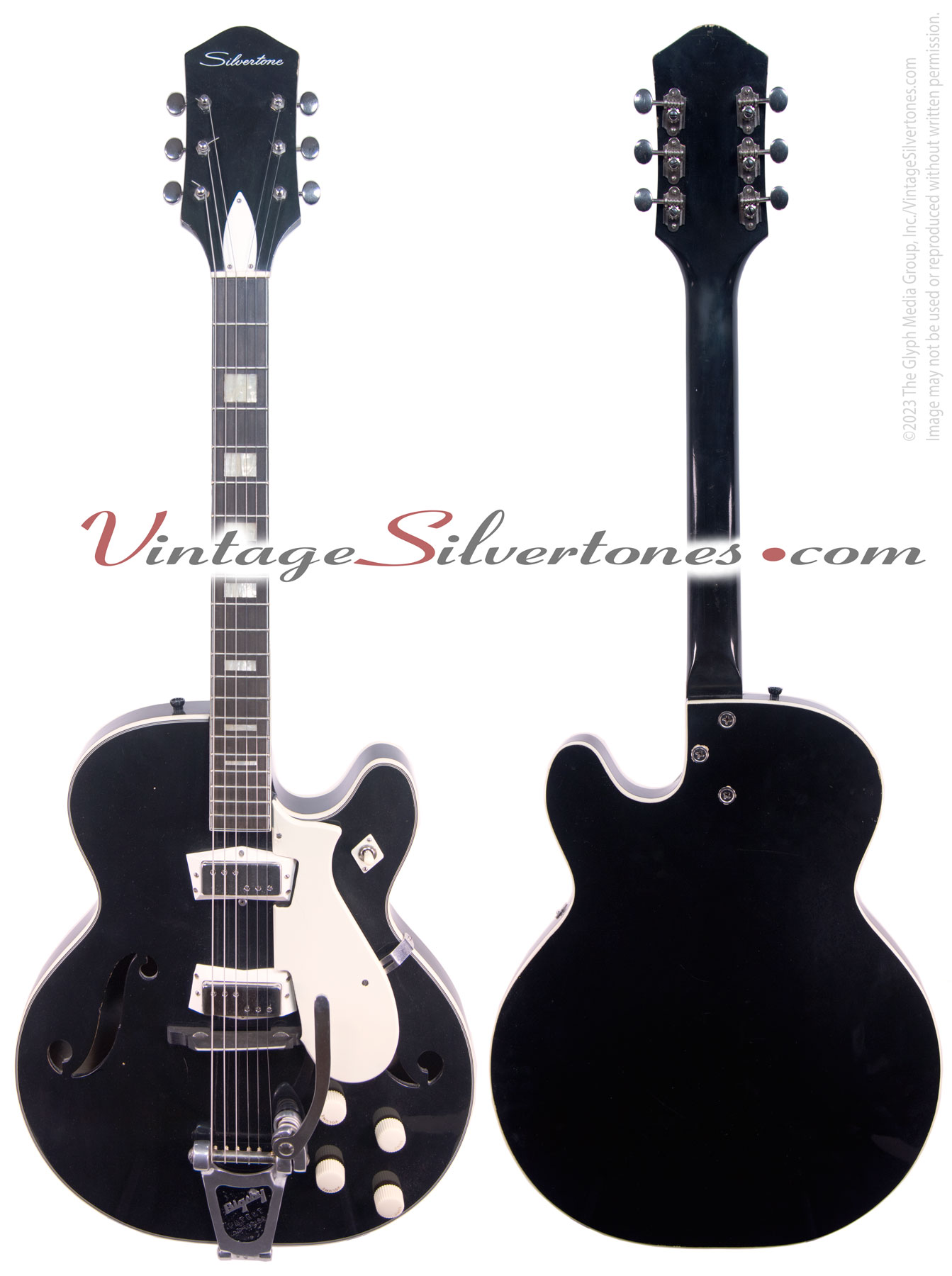 Silvertone 1446 electric guitar two pickups, bigsby tremolo, black ohsc made in Chicago IL circa 1962
