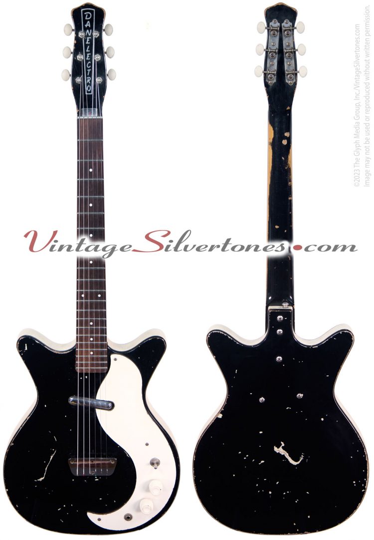 Danelectro 3011 electric guitar one pickup, black, made in Neptune NJ circa 1960-front-back