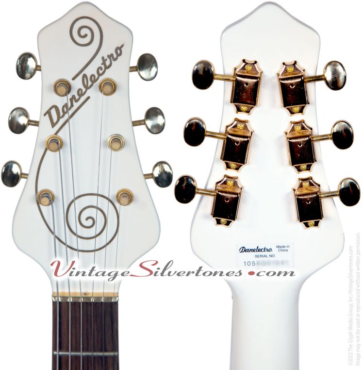 Danelectro '56 Single Cutaway Guitar/U2 electric guitar two pickups, white, gold hardware, ohsc, made in China 2011 reissue-headstock