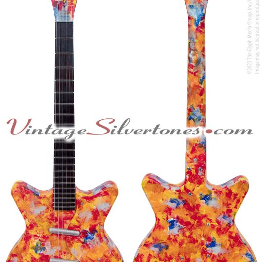 Danelectro DC59 Eric Clapton electric guitar two pickups, multi-color finish handpainted, original gig bag made in China 2011 reissue - front-back