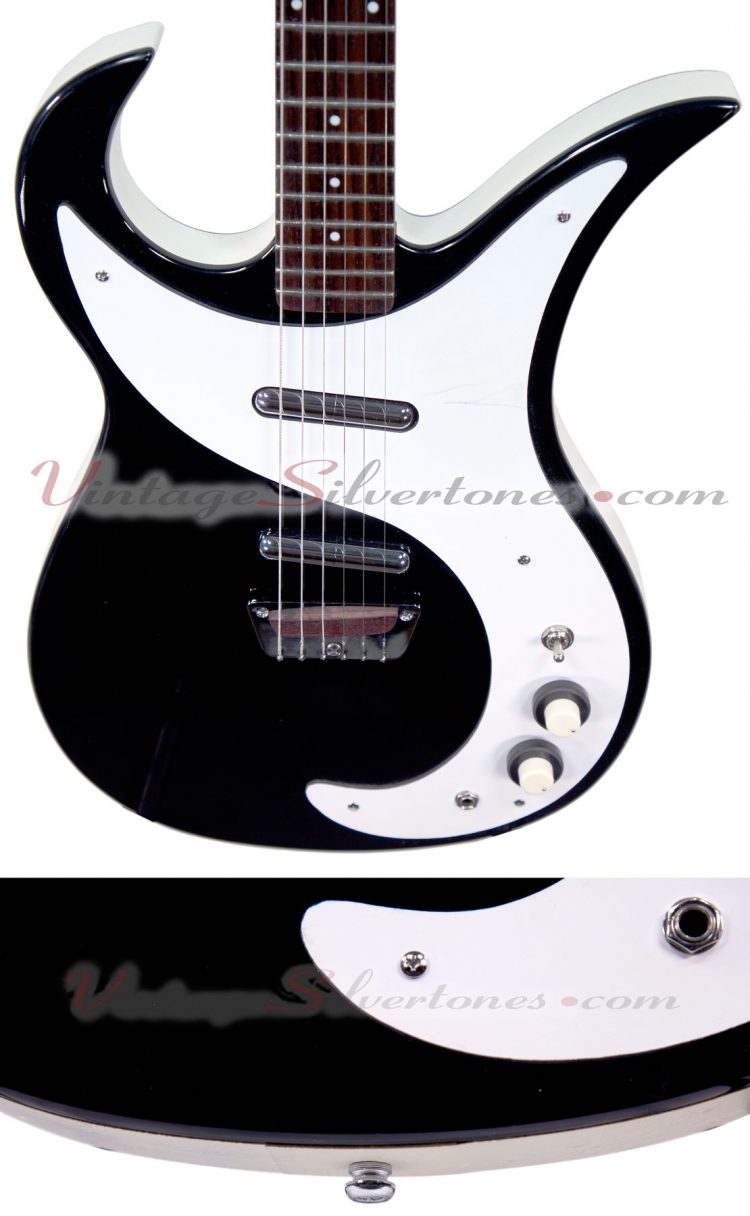 Danelectro Wild Thing electric guitar two pickups, high-gloss black, Danelectro gig bag made in China 2011 - reissue - body details