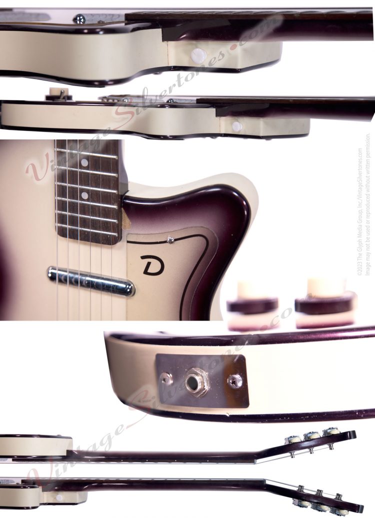 Danelectro U2 electric guitar two pickups, purpleburst, original gig bag reissue circa 1998 - details