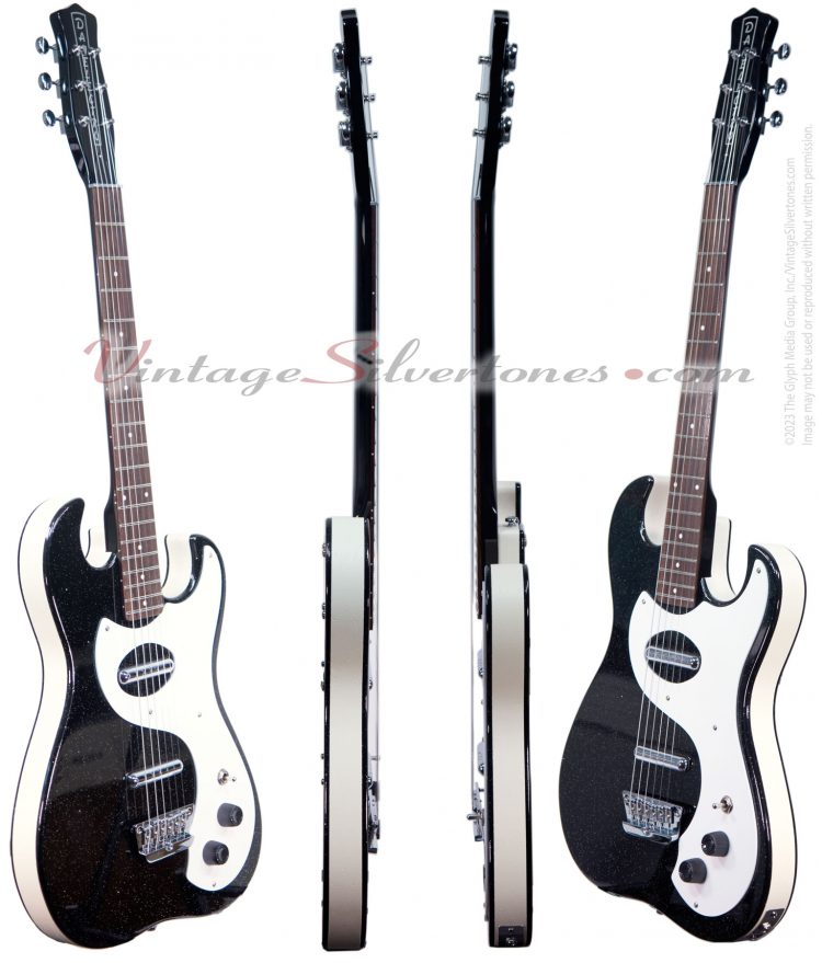 Danelectro 63 BLK SPK (1449 reissue) 2 pickup electric guitar, black sparkle finish, made in China in 2014 - sides