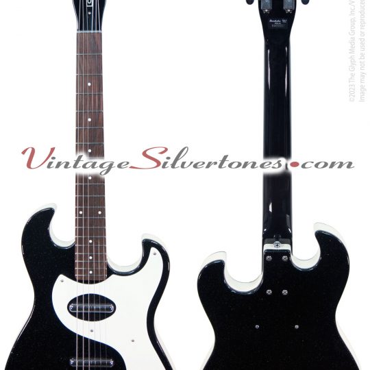Danelectro 63 BLK SPK (1449 reissue) 2 pickup electric guitar, black sparkle finish, made in China in 2014 - front-back