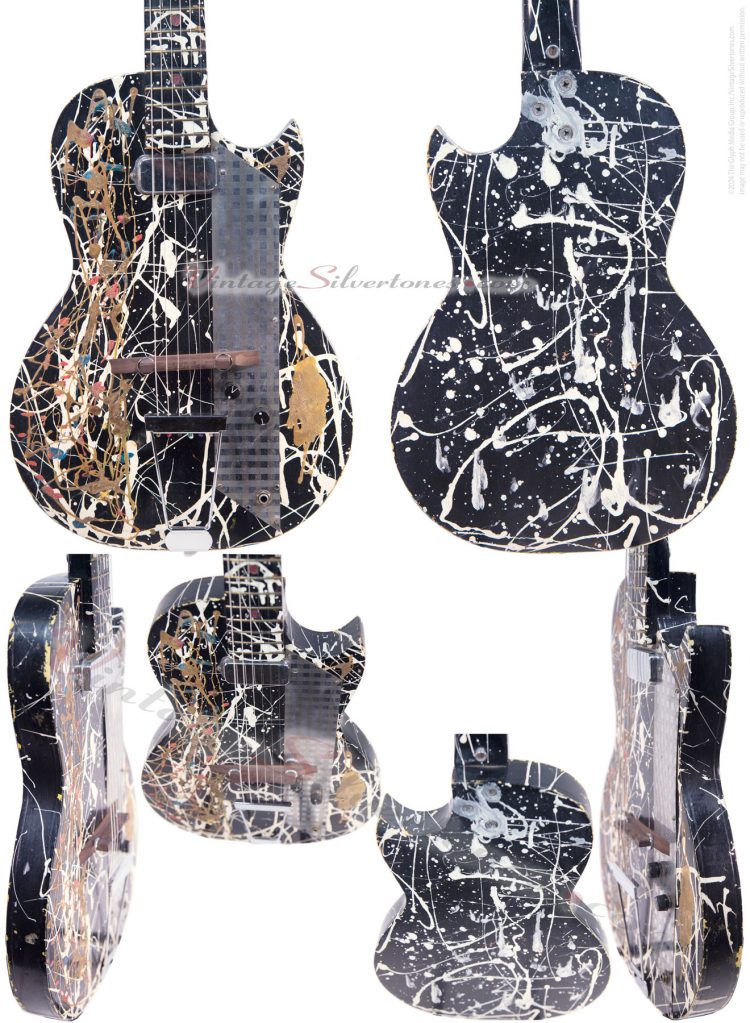 Kay 1961 electric guitar one pickup, black repainted with splatter paint made in Chicago IL 1962 - body details
