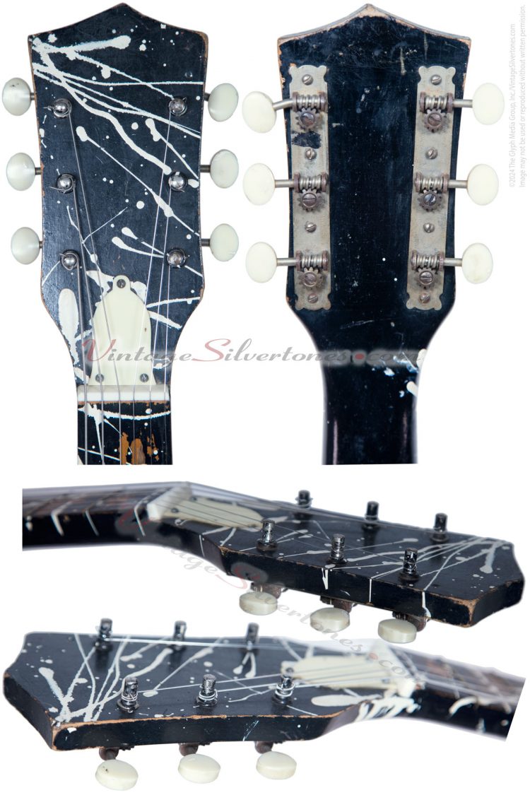 Kay 1961 electric guitar one pickup, black repainted with splatter paint made in Chicago IL 1962 - headstock
