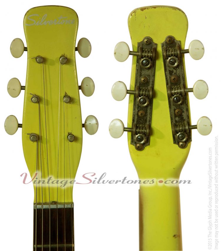 Silvertone 1360/U2 electric guitar two pickups, yellow, ohsc made in Neptune in 1956 by Danelectro - headstock