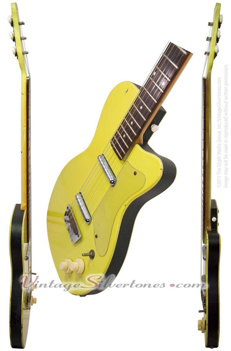 Silvertone 1360/U2 electric guitar two pickups, yellow, ohsc made in Neptune in 1956 by Danelectro - sides