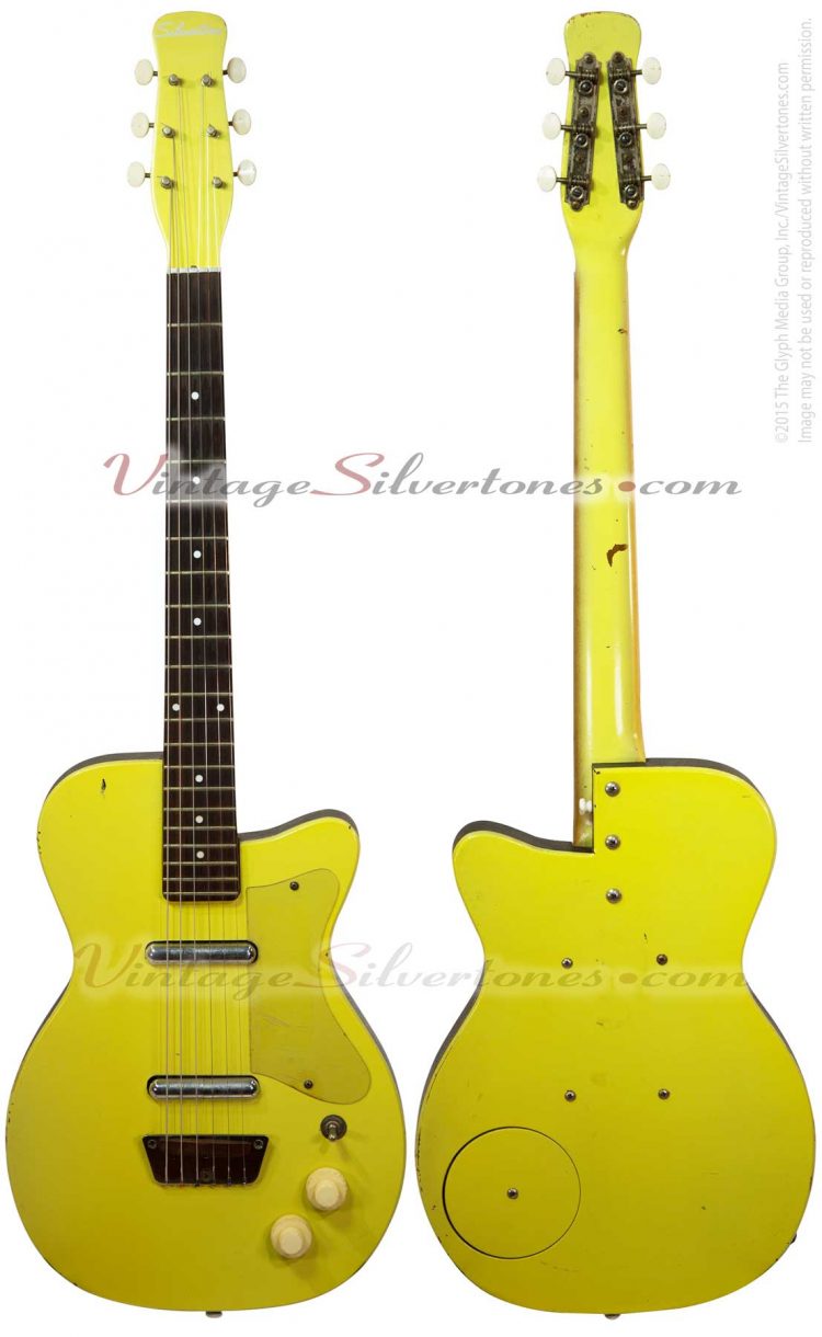 Silvertone 1360/U2 electric guitar two pickups, yellow, ohsc made in Neptune in 1956 by Danelectro - front-back