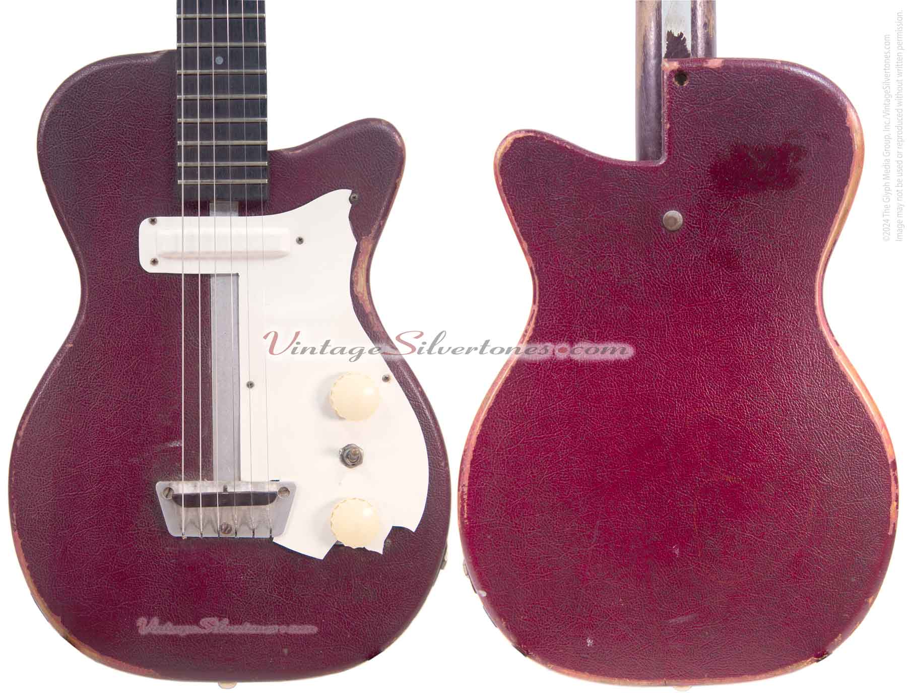 Silvertone 1375/U1 electric guitar one pickup, red tolex, made in Neptune in 1954 by Danelectro - body details