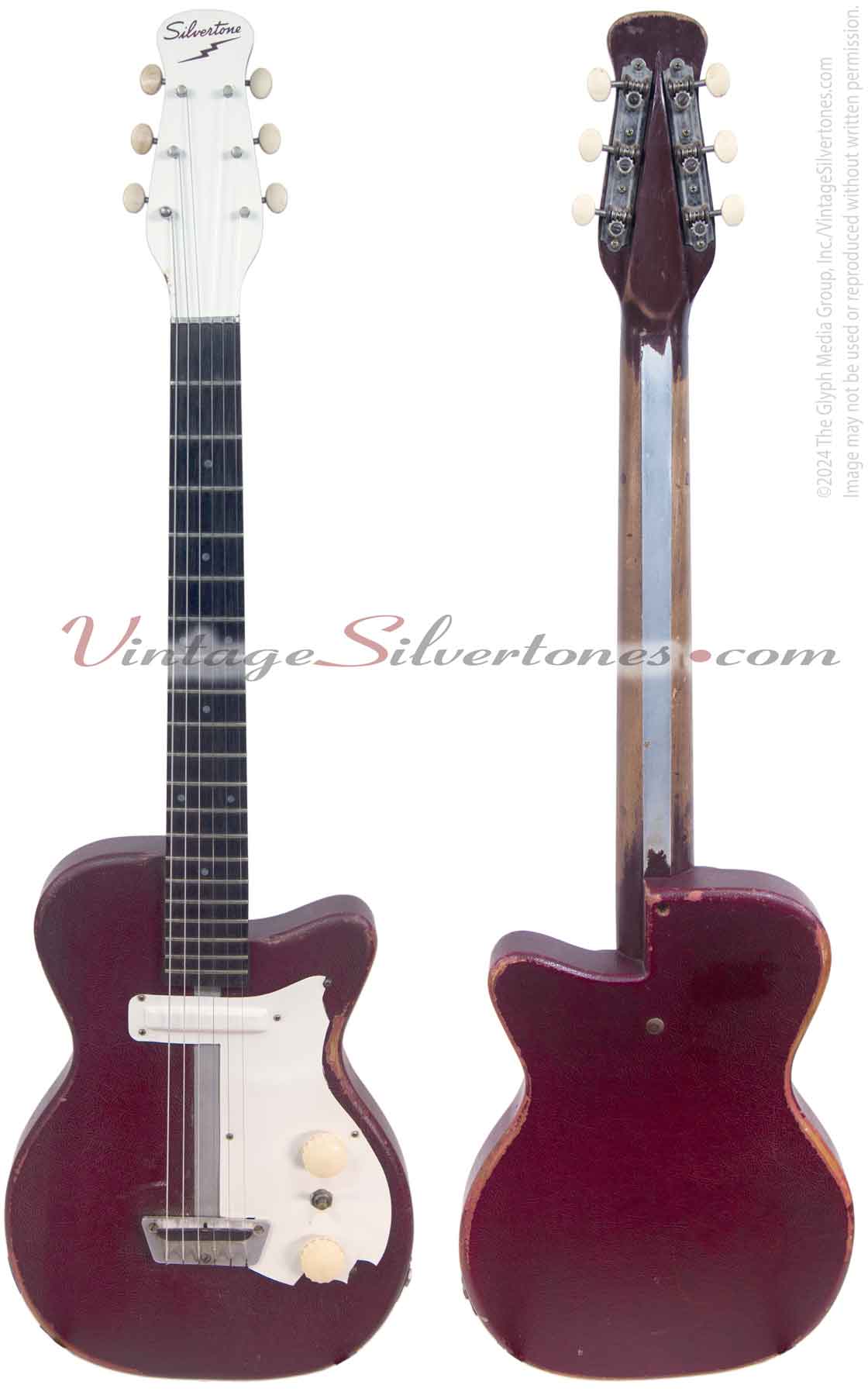 Silvertone 1375/U1 electric guitar one pickup, red tolex, made in Neptune in 1954 by Danelectro - front-back