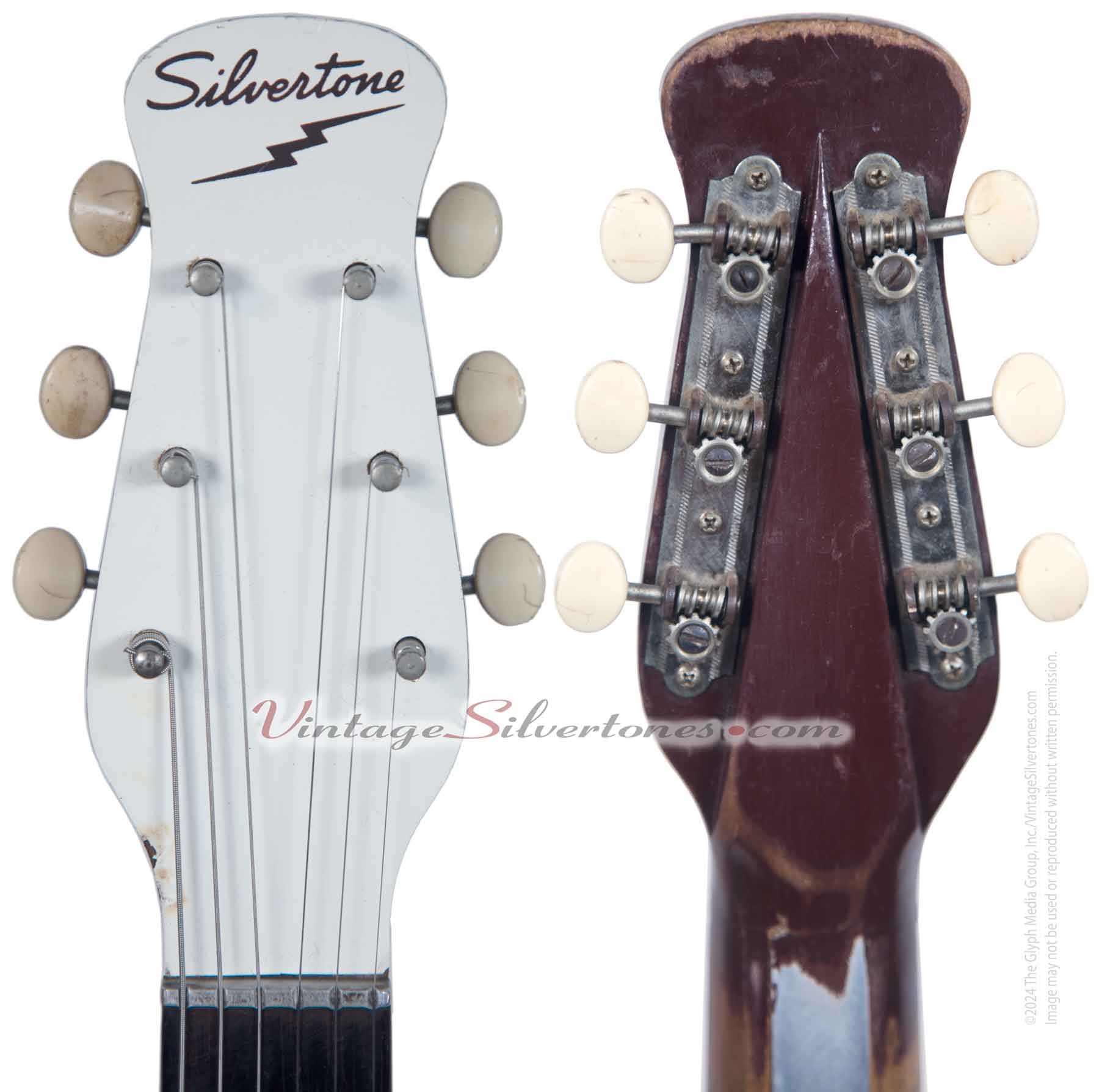 Silvertone 1375/U1 electric guitar one pickup, red tolex, made in Neptune in 1954 by Danelectro - headstock